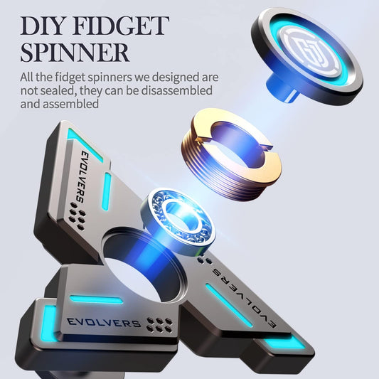 Cyclone Fidget Spinners, Gray Metal with Blue Luminous,Durable High Speed Silent Bearing, Finger Hand Spinner, Relieve Stress & Anxiety,Toys/Gifts for Adults & Kids (DIY Accessories Included)