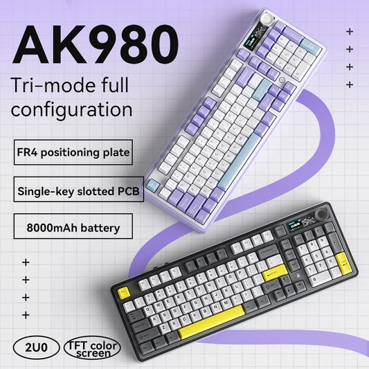 AK980 Gaming Mechanical Keyboard Three Mode Wireless Bluetooth Wired Hot Swap PBT Gasket RGB for PC Laptop Gamer 99 Keys