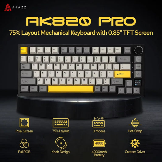 Ak820/Ak820Pro Gaming Mechanical Keyboard Bluetooth 5.1/Wireless/C-Wired Customized Keyboard with Knob Hot Swapping Gasket
