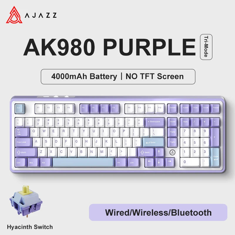 AK980 Gaming Mechanical Keyboard Three Mode Wireless Bluetooth Wired Hot Swap PBT Gasket RGB for PC Laptop Gamer 99 Keys
