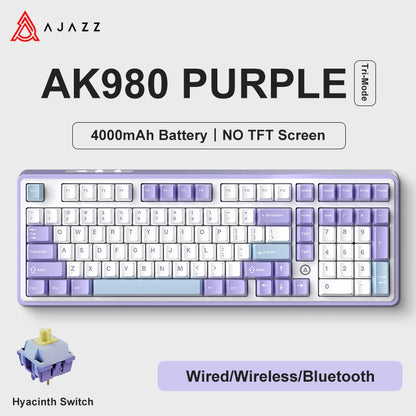 AK980 Gaming Mechanical Keyboard Three Mode Wireless Bluetooth Wired Hot Swap PBT Gasket RGB for PC Laptop Gamer 99 Keys