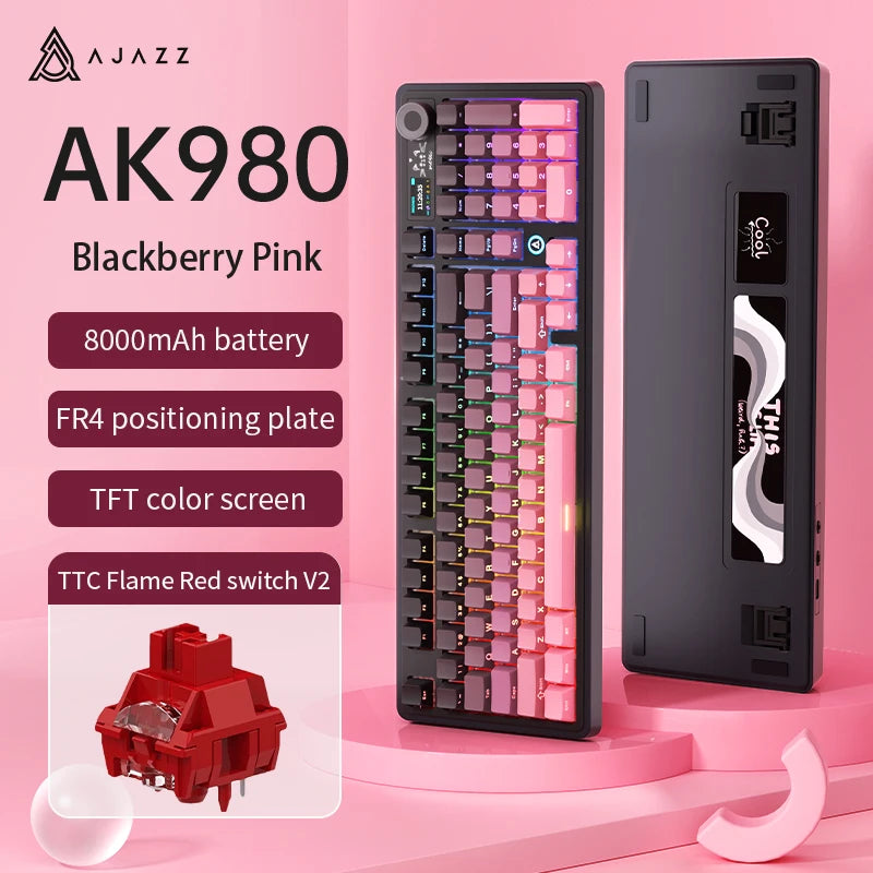 AK980 Gaming Mechanical Keyboard Three Mode Wireless Bluetooth Wired Hot Swap PBT Gasket RGB for PC Laptop Gamer 99 Keys