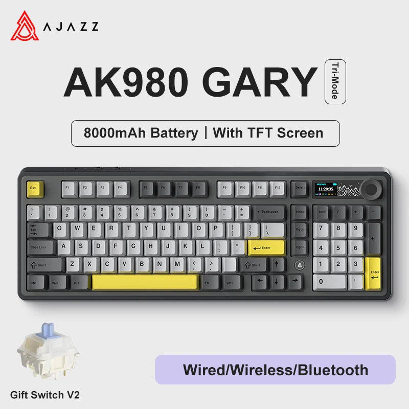 AK980 Gaming Mechanical Keyboard Three Mode Wireless Bluetooth Wired Hot Swap PBT Gasket RGB for PC Laptop Gamer 99 Keys