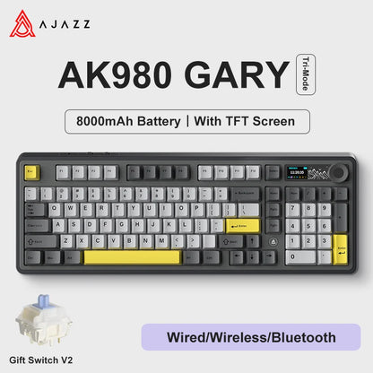 AK980 Gaming Mechanical Keyboard Three Mode Wireless Bluetooth Wired Hot Swap PBT Gasket RGB for PC Laptop Gamer 99 Keys