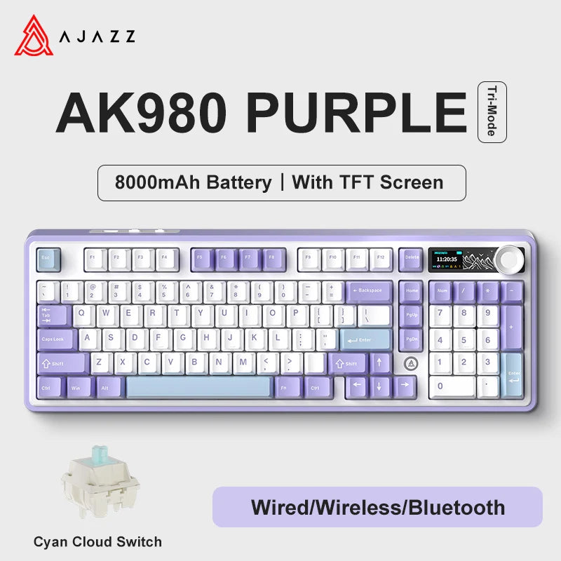 AK980 Gaming Mechanical Keyboard Three Mode Wireless Bluetooth Wired Hot Swap PBT Gasket RGB for PC Laptop Gamer 99 Keys