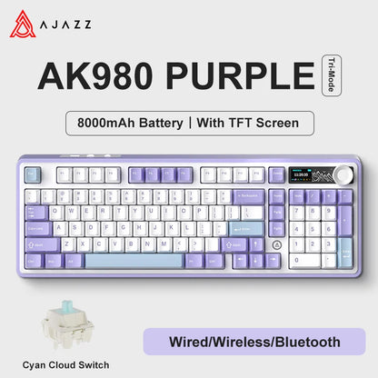 AK980 Gaming Mechanical Keyboard Three Mode Wireless Bluetooth Wired Hot Swap PBT Gasket RGB for PC Laptop Gamer 99 Keys