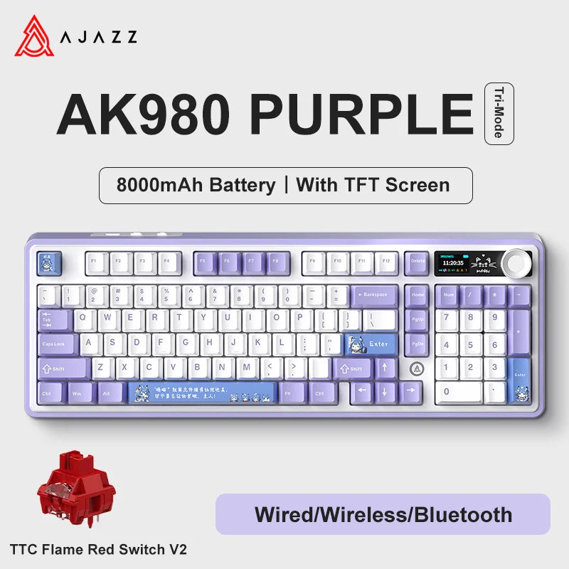 AK980 Gaming Mechanical Keyboard Three Mode Wireless Bluetooth Wired Hot Swap PBT Gasket RGB for PC Laptop Gamer 99 Keys