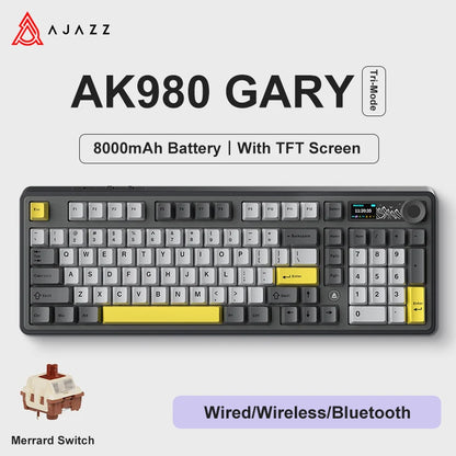 AK980 Gaming Mechanical Keyboard Three Mode Wireless Bluetooth Wired Hot Swap PBT Gasket RGB for PC Laptop Gamer 99 Keys