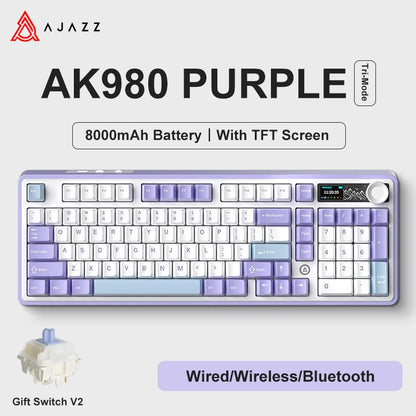 AK980 Gaming Mechanical Keyboard Three Mode Wireless Bluetooth Wired Hot Swap PBT Gasket RGB for PC Laptop Gamer 99 Keys