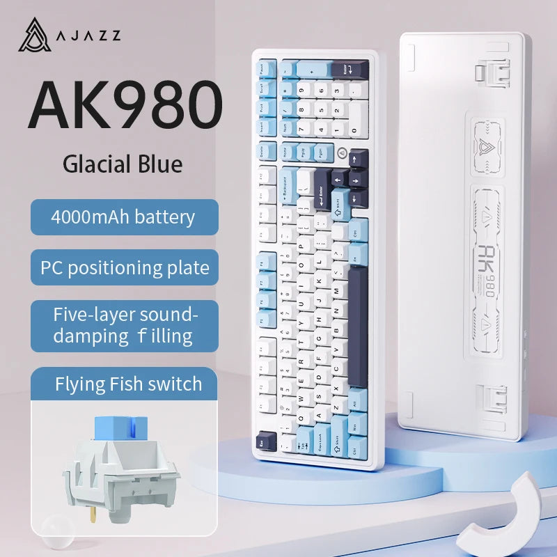 AK980 Gaming Mechanical Keyboard Three Mode Wireless Bluetooth Wired Hot Swap PBT Gasket RGB for PC Laptop Gamer 99 Keys