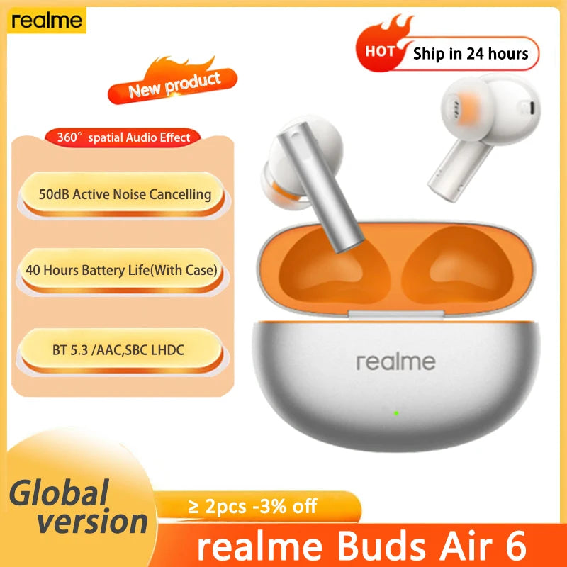New Global Version  Buds Air 6 Wireless Earphone 50Db Active Noise Cancelling 40 Hour Battery Life Bluetooth 5.3 Headphone