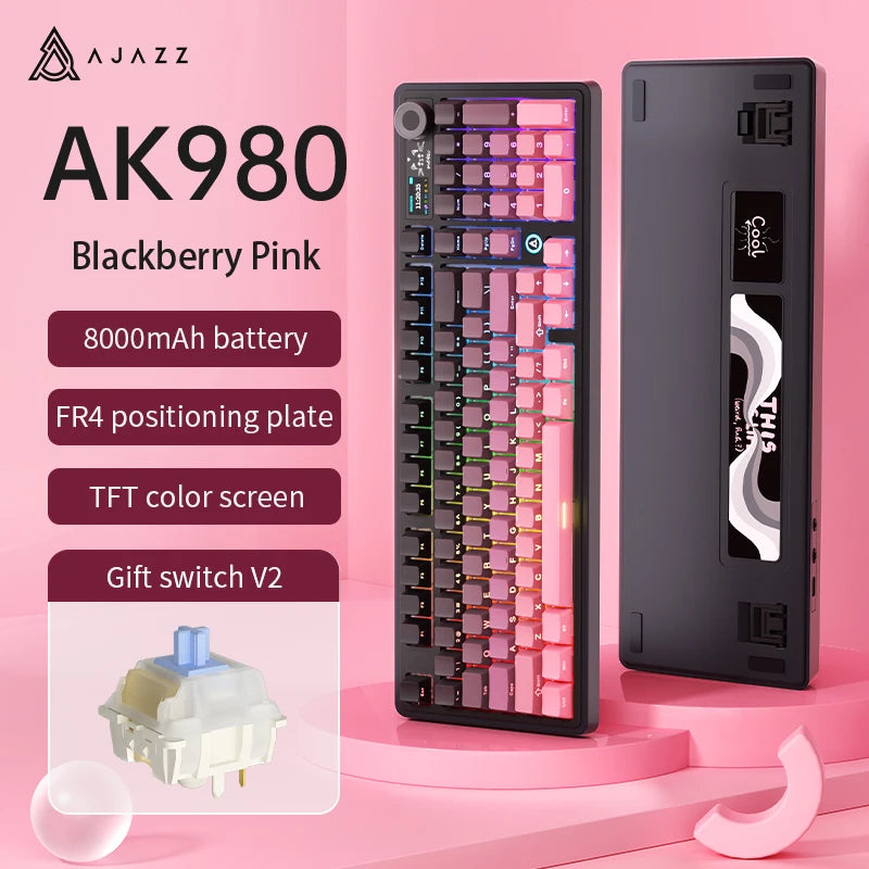 AK980 Gaming Mechanical Keyboard Three Mode Wireless Bluetooth Wired Hot Swap PBT Gasket RGB for PC Laptop Gamer 99 Keys