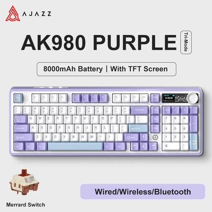 AK980 Gaming Mechanical Keyboard Three Mode Wireless Bluetooth Wired Hot Swap PBT Gasket RGB for PC Laptop Gamer 99 Keys