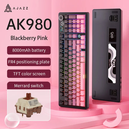 AK980 Gaming Mechanical Keyboard Three Mode Wireless Bluetooth Wired Hot Swap PBT Gasket RGB for PC Laptop Gamer 99 Keys