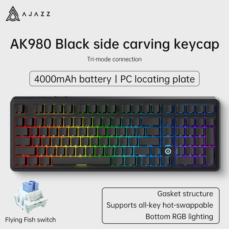 AK980 Gaming Mechanical Keyboard Three Mode Wireless Bluetooth Wired Hot Swap PBT Gasket RGB for PC Laptop Gamer 99 Keys
