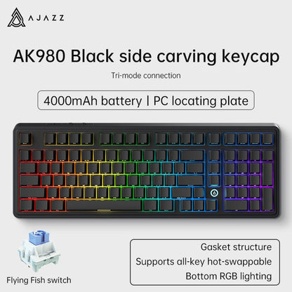 AK980 Gaming Mechanical Keyboard Three Mode Wireless Bluetooth Wired Hot Swap PBT Gasket RGB for PC Laptop Gamer 99 Keys